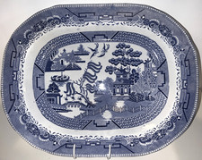 ANTIQUE Ironstone Willow Pattern Large Meat Platter Crown to Base 44 x 35 cm