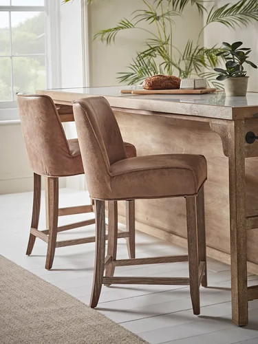 Two leather counter stools - leather,