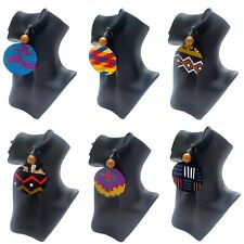 African Print Fabric Handmade Round Ankara Style Wooden Charm Earrings