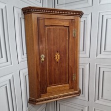 Antique Georgian Wooden Single Door Hanging Corner Cabinet Cupboard - Inlaid