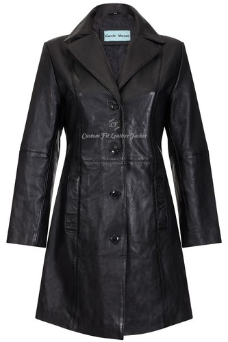 Ladies leather trench coat - ladies,