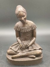 Bronzed Resin Ballerina Figurine 12cm – Vintage Dancer Holding Flowers