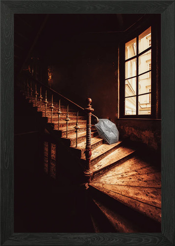 Old staircase with umbrella - old,