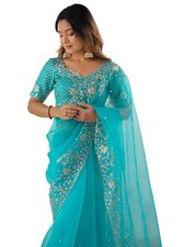 Women's Organza Sequence Embroidery Saree With Unstitched Blouse Piece