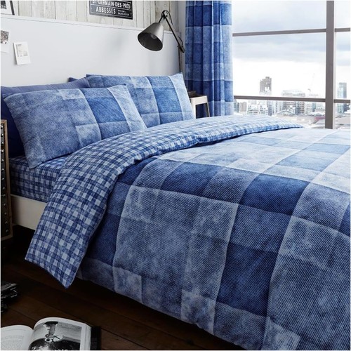 Denim check duvet cover - denim,