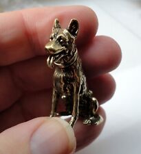 Old Stock Small Brass Mini Dog Statue Sitting Ornament Alsatian German Shepherd