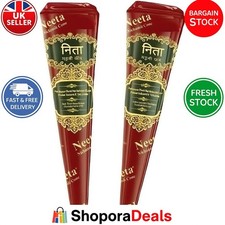 2 X Neeta Henna Mehendi 100% Natural Fresh Quality, Dark Brown Temporary Tattoo