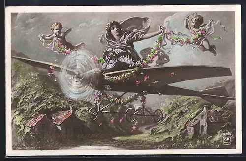 Postcard airplane with - an,