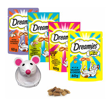 Dreamies Cat Treats 60g Mixed Flavours PACK OF 4  - Cat Treat & Toy Bundle