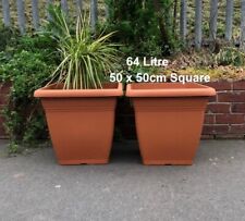 Pack of 2 Large 50cm Square Plant Pots Grey Off White Terracotta Garden Planters