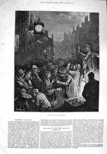 Original Old Antique Print 1876 New Year'S Eve Edinburgh Street Scene Celeb 19th