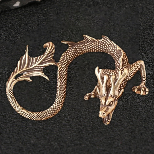 Brass dragon figurine sitting - figurine,