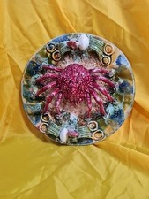 Large Vintage Palissy Style Majolica Spider Crab Wall Plate Circa 1960's 