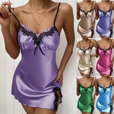 Womens Sexy Satin Silk Lace Babydoll Lingerie Nightdress Sleepwear Pyjamas PJs