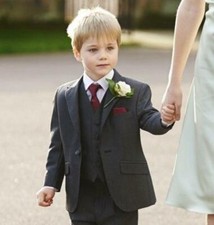 Dark Grey 3 Piece Boys Suits Formal Wedding Occassion Page Boy Suit Kid Tuxedos
