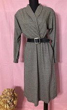 Sexy Boss Lady 80's Vintage ILGWU Black Houndstooth Belted Work Dress Size 5/6