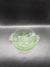 1930s Green Depression Glass Bowl Art Deco Design 26 Cm Wide Round