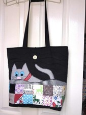 Handmade quilted patchwork bag, colorful, medium-sized cat women's bag