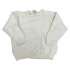 Carraig Donn Wool Aran Knit Jumper Fishermans Cream Sweater Womens Medium
