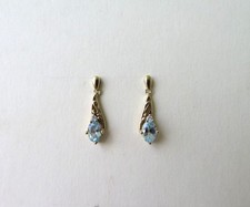 VINTAGE, 9CT YELLOW GOLD, AQUAMARINE & DIAMOND, DROP EARRINGS, 1.66gs