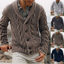 Mens Chunky Collar Cardigan Sweater Buttons Knitted Jumper Coat Jacket Warm UK