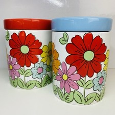 Cath Kidston Ceramic Retro Flower Lidded Storage Jar x 2 - Excellent Condition