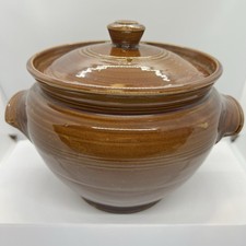 Vintage Stoneware Crock Pot Casserole Dish With Lid 