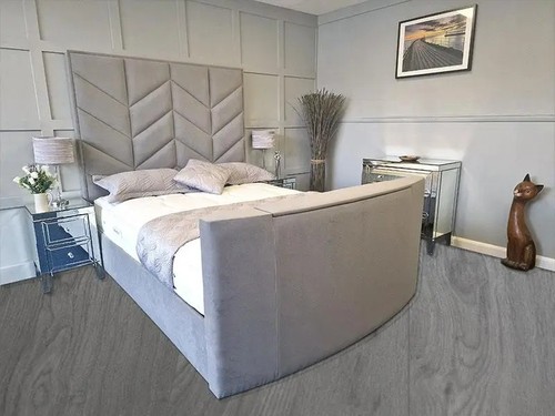 King chevron bed - king, tv