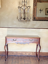 Fine English Victorian Antique Mahogany Carved Dressing Table Desk  By MAPLE CO