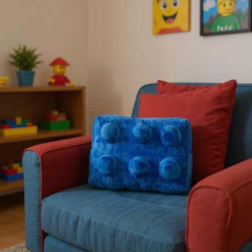 Building brick cushion blue - building,