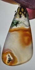 Unique Moss Agate Cabochon Scenic Gemstone Pendant - Length 4cm - Width 2cm