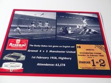 MANCHESTER UNITED FC BUSBY BABES 1958 LAST ENGLISH GAME AT HIGHBURY v ARSENAL FC