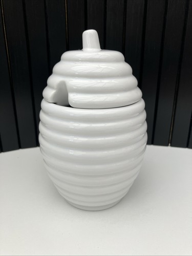 White ceramic lidded honey - white,