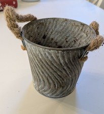 Sweet Pre-loved Small Metal Planter Textured Bucket 11cm tall with Rope Handles