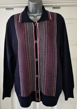 Vintage Grazia Navy & Pink Patterned Long Sleeve Cardigan Size 18 Excellent 