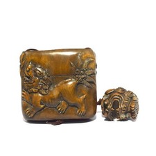Inro Lion Japanese Boxwood