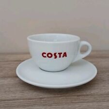 Costa Coffee Cup And Saucer Set, White With Costa & Coffee Bean Logos. 