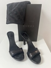 Gucci Black Leather Monogram Mules Size 37
