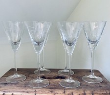 Set of 6 Tall Vintage Floral Etched Optic Panel Wine Glasses MCM Design