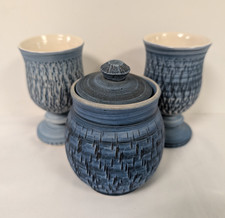 Bristow Pottery Malta 2x Goblets and Lidded Piot Blue