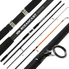14FT Beachcaster Sea Fishing Rods 3 Piece 4 - 7 Oz Black NGT Oceancast Rods Bag
