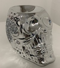 Silver Ceramic and Diamanté Skull Oil or Wax Burner Wax Melt Tea Light Holder