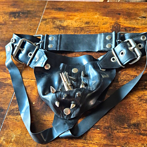 Latex studded jockstrap fetish - latex,