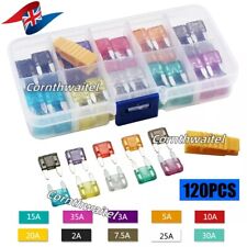 120x Mini Blade Fuses Boxed Assorted Car Van Bike Fuse Set 5 10 15 20 25 30A UK