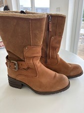 Womens CAT Leather Tan Zip Fastening Mid Heel Ankle Boots UK 5 EUR 38 Wider Fit