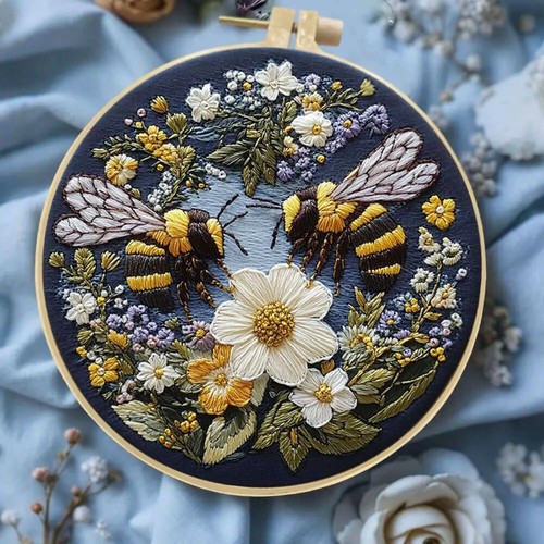 Bee flower embroidery kit - flower,