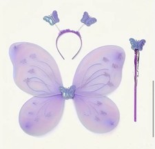 Purple Butterfly Fairy Wings Set 3pcs Dress Up Costume Kids Girls Party Cosplay