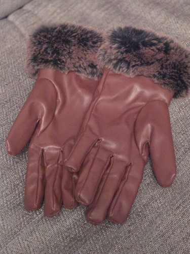 Ladies brown leather gloves - brown,