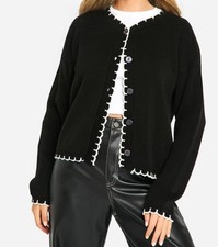 Boohoo Women's Cardigan  44 inch chest  Black With White Trim