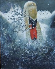 Original Painting "MAKING A SPLASH" JUDI KENT PYRAH Acrylic Swan Wildlife Art